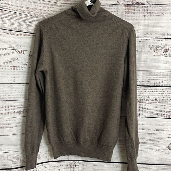 YOOX Sweater Womens XL Turtle Neck 90’s Virgin Wool Italian Knit Brown Academia - Picture 4 of 12